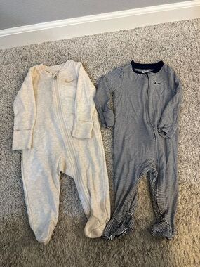 Nike Baby Two-Piece Romper Set in Light Gray and Navy Stripes